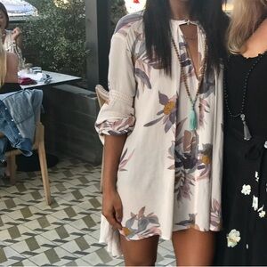 Free People Long Sleeve Floral Mini Swing Dress